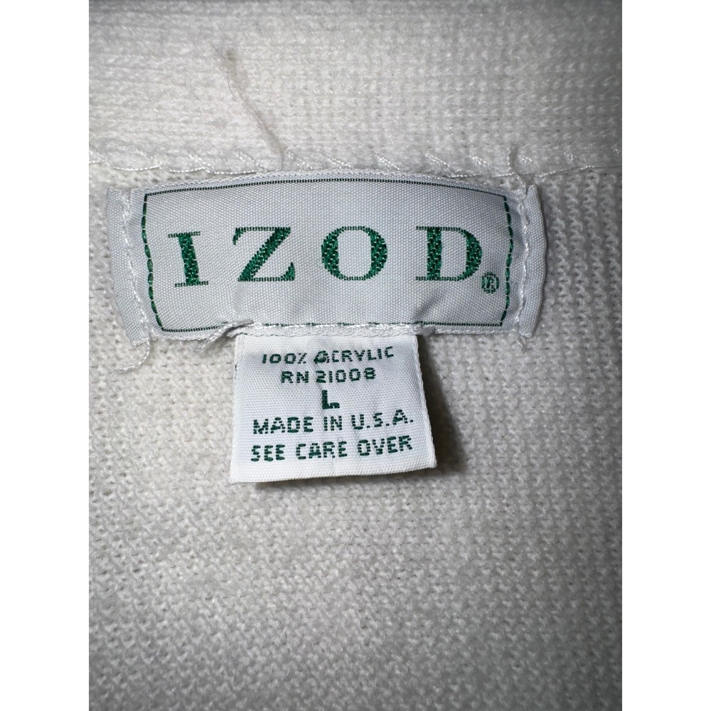 Vintage Izod Cardigan Sweater White Acrylic V-Neck Button Front Large USA Made - Picture 4 of 7